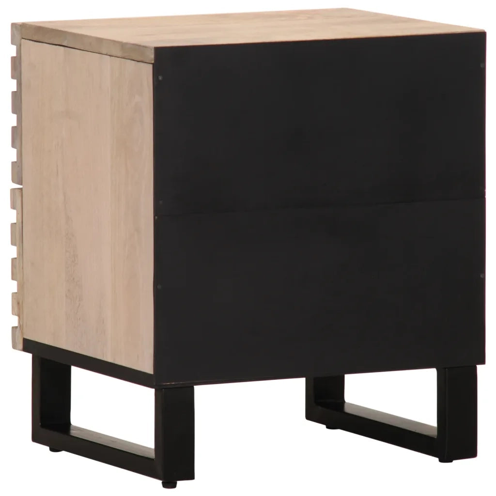 Set di 2 Comodini | Armadio da Notte | Mobiletto da notte 40x34x46 cm in Legno Massello di Mango Sbiancato