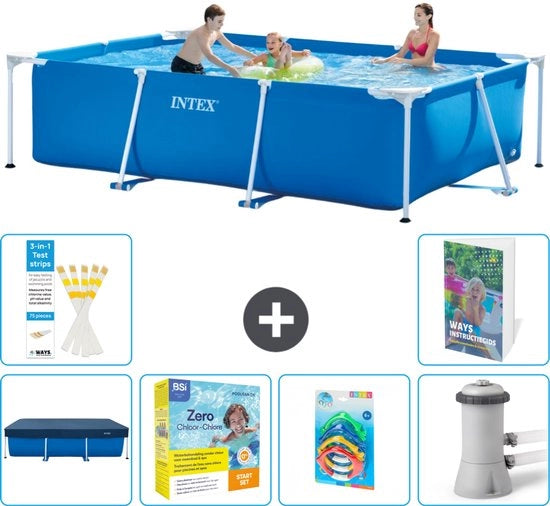 Piscina in Rete Reclinabile - 300 x 200 x 75 cm - Blu - Inclusa Copertura - Kit Manutenzione - Giocattoli - Pompaggio Piscina - 7 pezzi