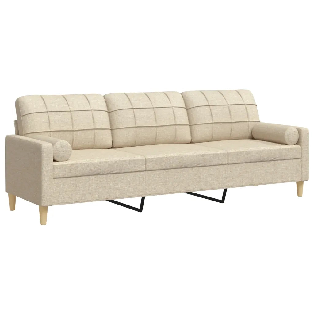 Divano a 3 Posti con Cuscini-Sofa 3 Posti con Cuscini Crema 210 cm in Tessuto