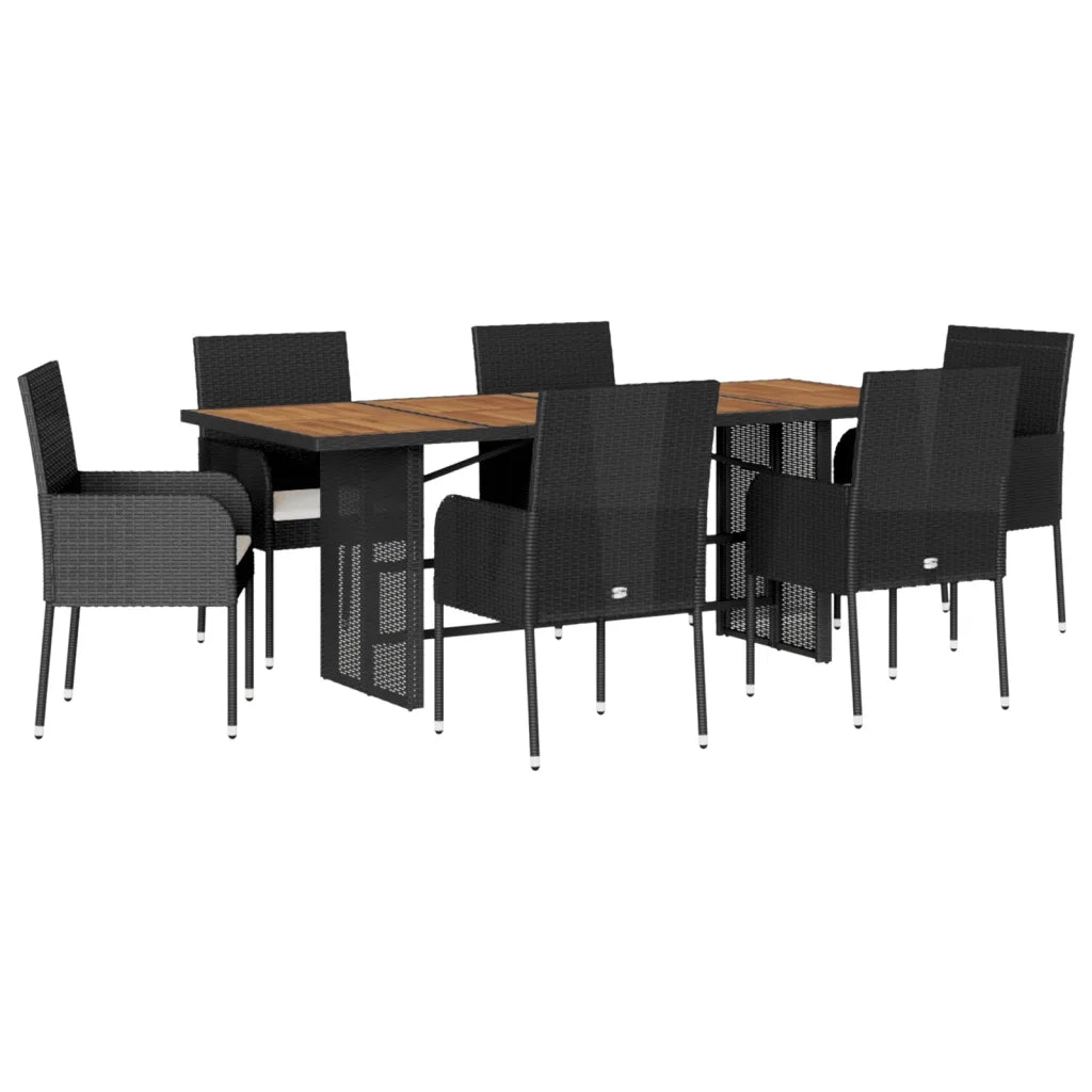 Set da Pranzo da Giardino 7 pz Nero con Cuscini in Polyrattan 3213510