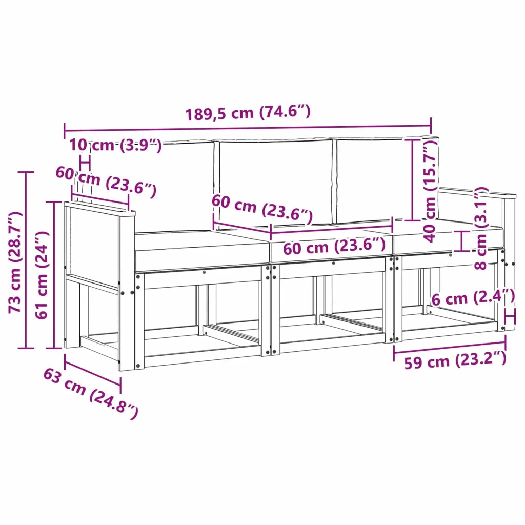 Set di divani da esterno 3 pcs Naturale e Antracite Poliestere 3384958