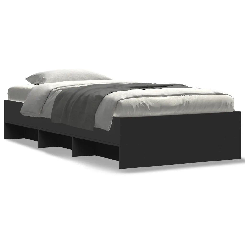 Letto singolo | Letto per adulti | Giroletto Nero 90x200 cm in Legno Multistrato