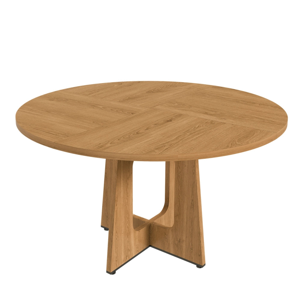 Tavolo rotondo da pranzo ? 120 cm; h 76 cm in MDF effetto rovere; per 4-6 persone