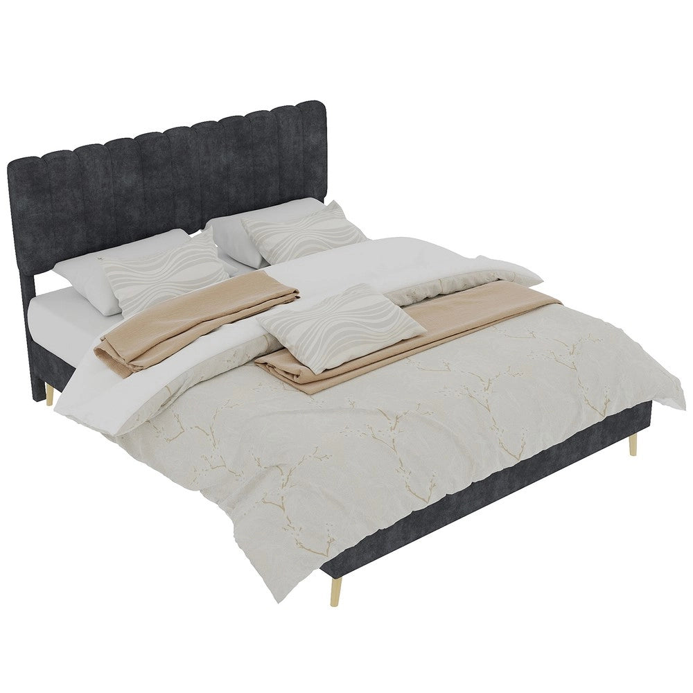 Letto imbottito con testiera ¨C Minimal ¨C grigio velluto 140x200 cm