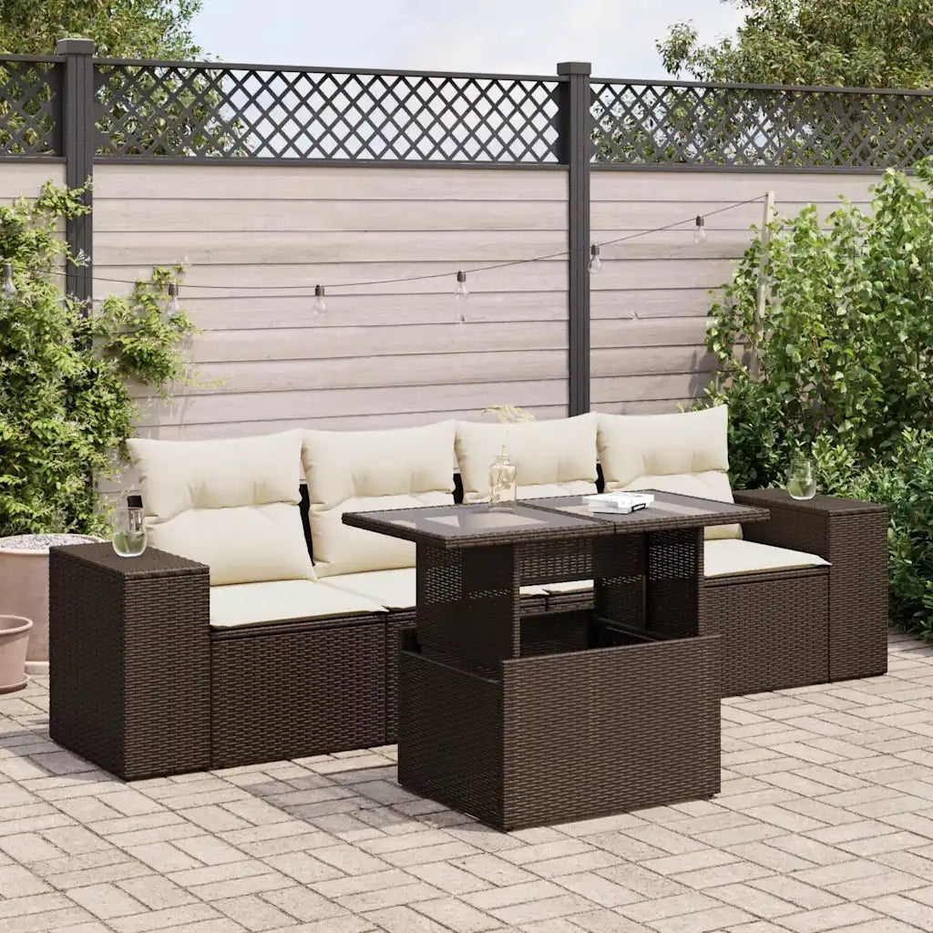 Set Divano da Giardino 5 pz con Cuscini Marrone in Polyrattan 3326724