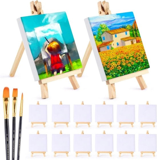 12 pezzi Mini tela da arte con supporto in legno - cavalletto per disegno - tavolo da dipinto - tavolo da matrimonio - arte e artigianato - ecologico