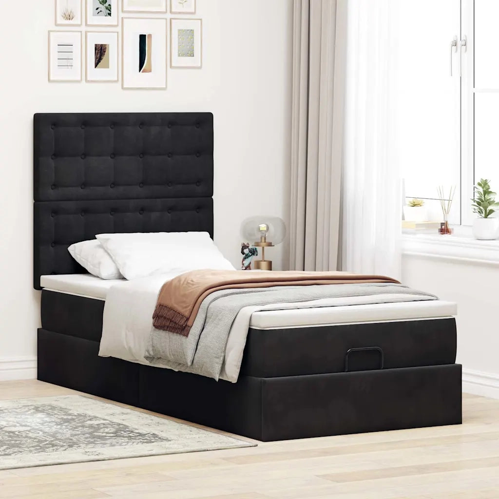 Struttura Letto Pouf con Materassi Nero 100x200 cm Velluto 3313597