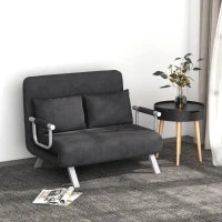 Divano Letto 2 Posti in Similpelle e Acciaio con Seduta Regolabile in 5 Posizioni, 105x80x78 cm, Grigio