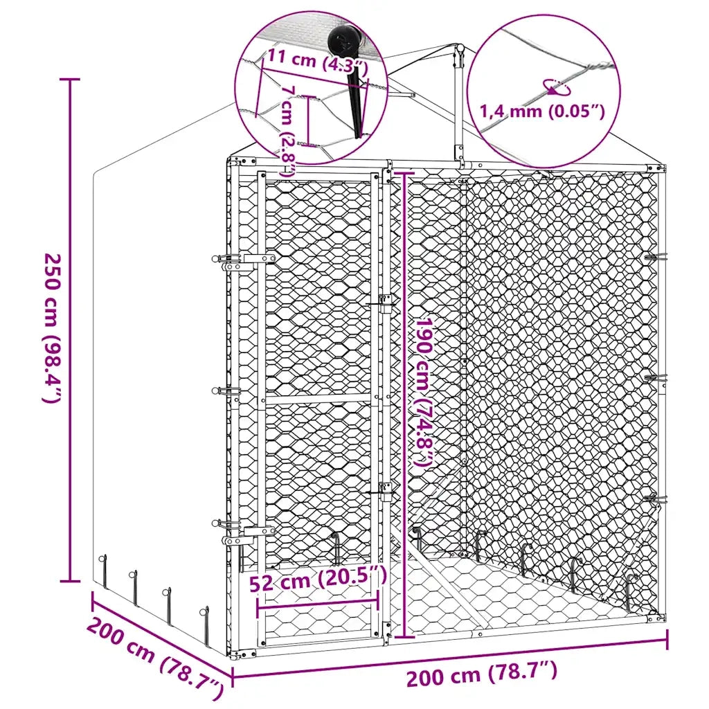 Cuccia Cani da Esterno Tetto Argento 2x2x2,5 m Acciaio Zincato 153676