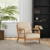 Poltroncina in Velluto con Struttura in Legno, Imbottitura con Molle a S e Cuscino, 61x78x76 cm, Beige