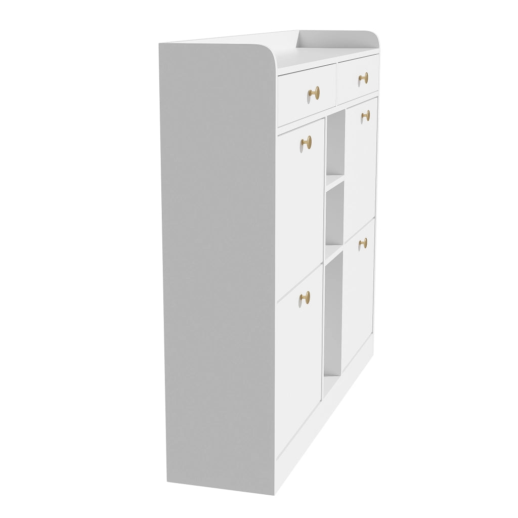 Scarpiera Bianca 110×26×100 cm con 4 Ante a Ribalta; 2 Cassetti e 3 Vani Aperti; Mobile Ingresso Salvaspazio