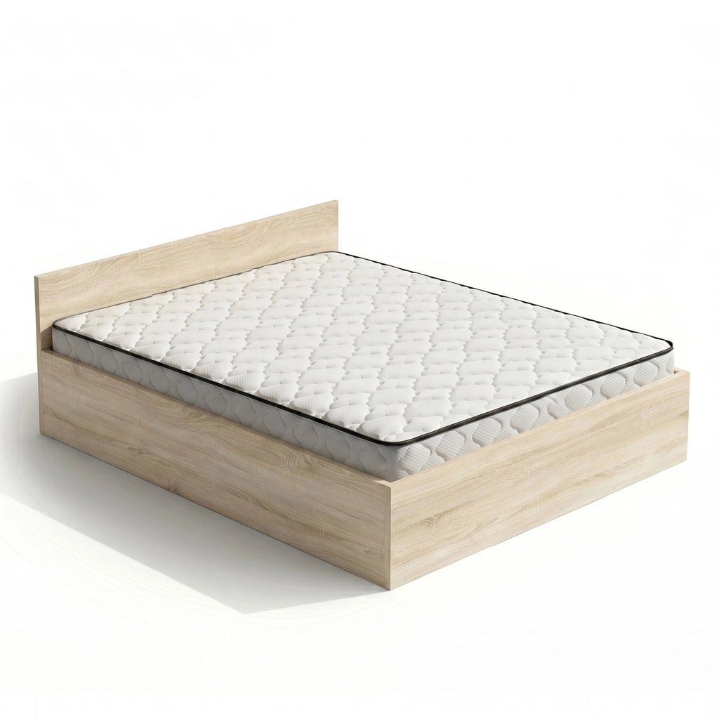 Letto con contenitore 160x200 cm rete sollevabile in metallo e materasso a molle Rovere Sonoma