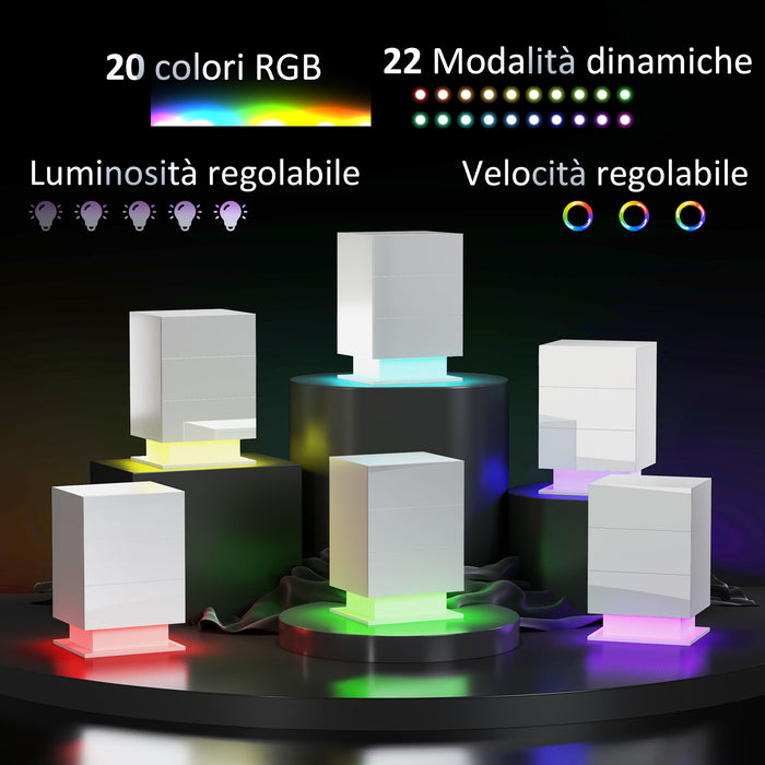 Comodino Moderno a 3 Cassetti con Luce LED 40x35x60 cm Regolabile con Telecomando in Truciolato Bianco Lucido