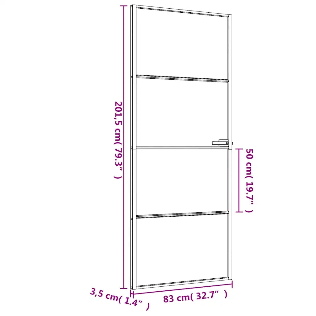 Porta Interni Sottile Nera 83x201,5cm Vetro Temperato Alluminio