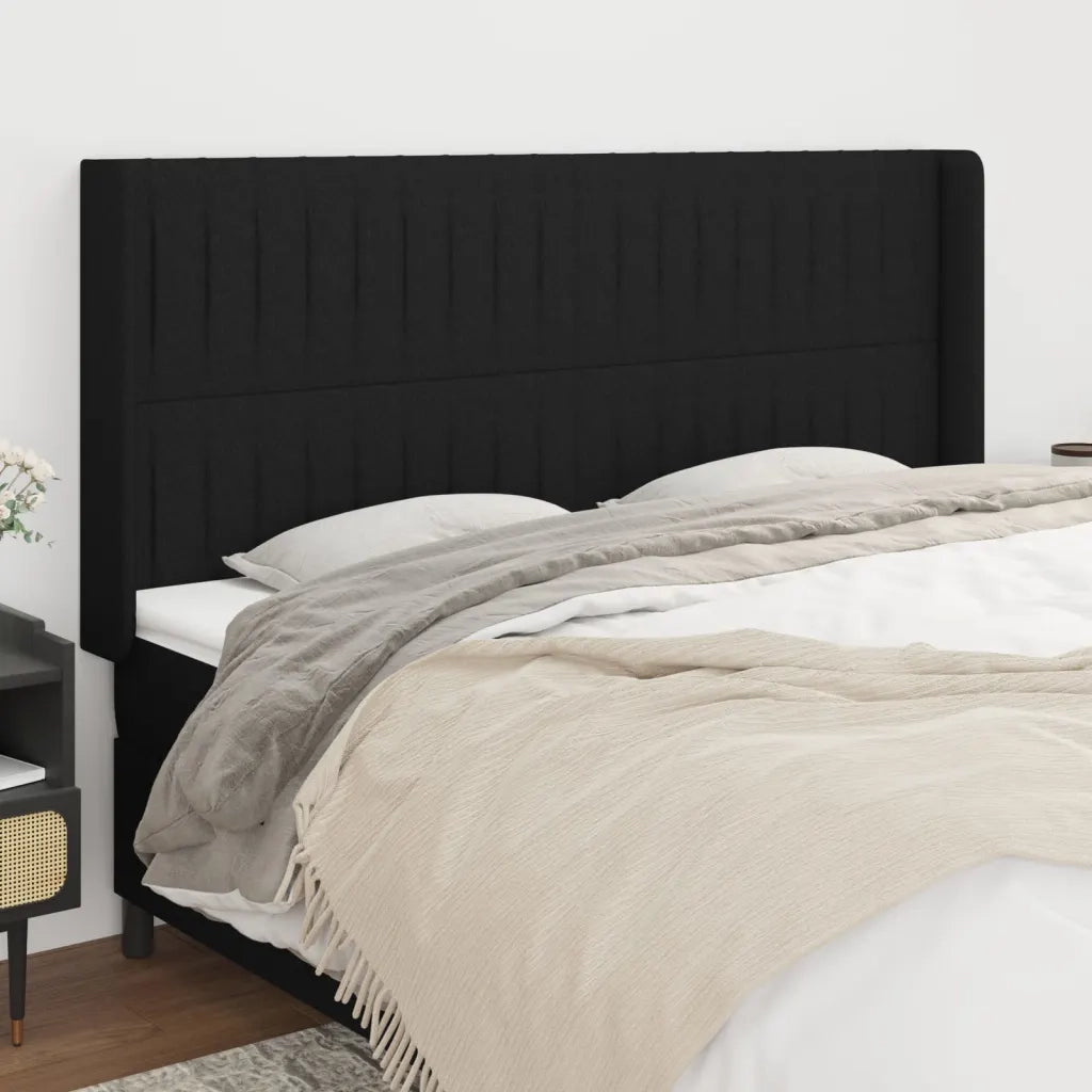 Testiera | Testata ad Orecchio Nera 183x16x118/128 cm in Tessuto