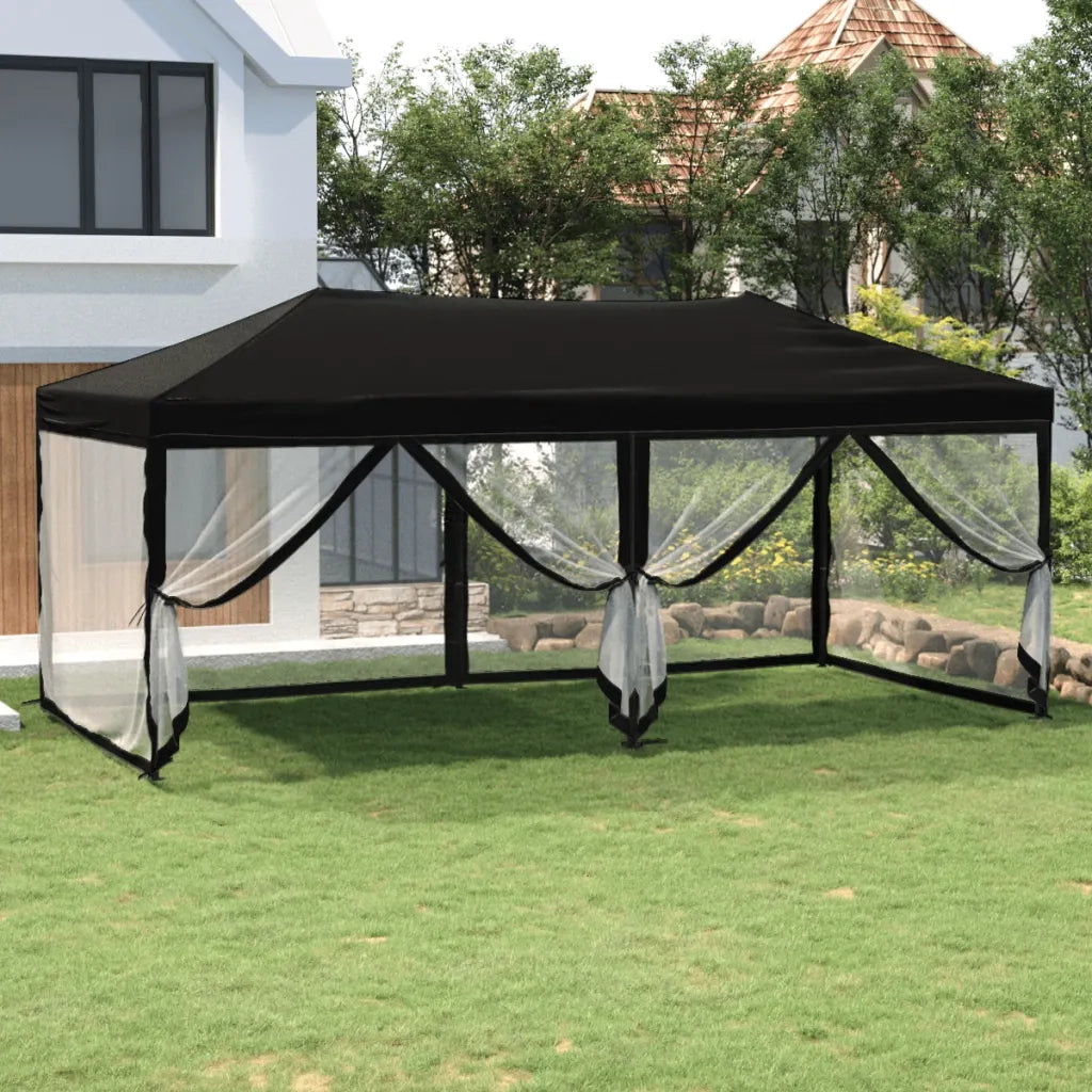 Tenda per Feste Pieghevole con Pareti Laterali-Tenda Gazebo Nero 3x6 m 254099