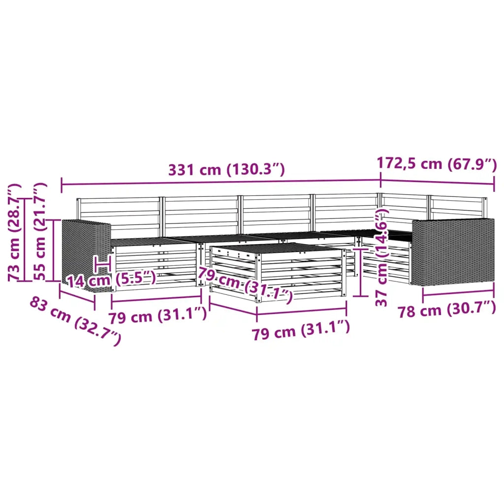 Set di divani da esterno 6 pcs Naturale 79 x 79 x 37 cm 3383397