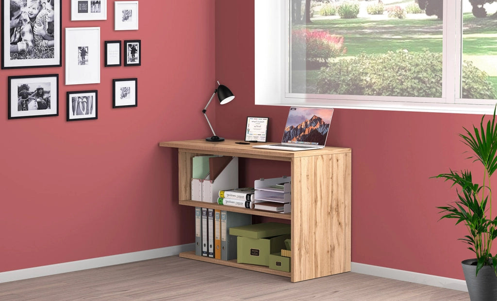Scrivania con Gamba ad S Girevole 120/65x50x75 cm Volta Quercia Wotan