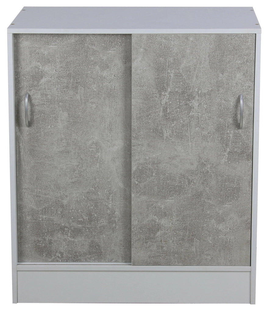 Mobiile 2 Ante Scorrevoli 3 Ripiani 60x30x71 cm in PB e Carta Cemento