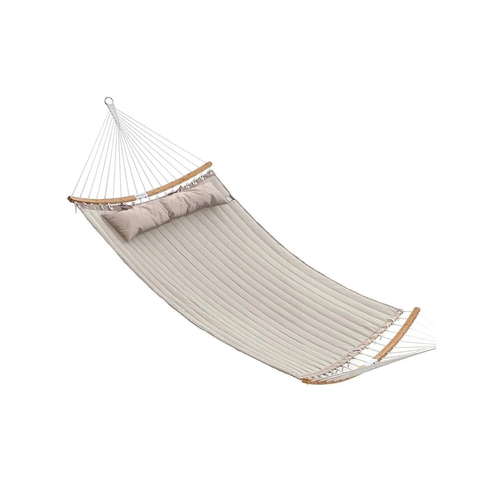 Amaca doppia imbottita con barre di protezione in bambù curvo removibili con cuscino tessuto Oxford 200 x 140 cm portata 225 kg panna e beige 12_0001611