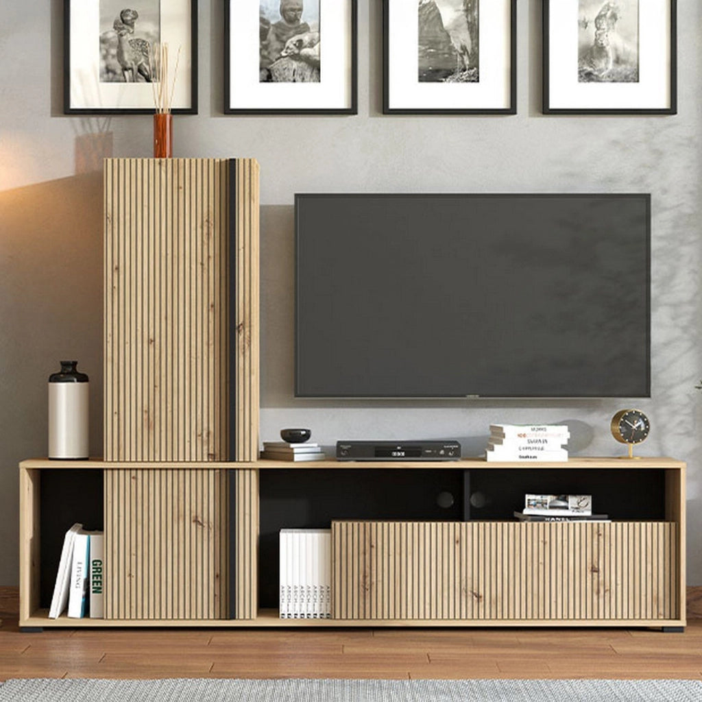 Mobile Soggiorno Montiano, Parete Attrezzata Modulabile, 195.5x33x139.5h cm Marrone Rovere Nodi