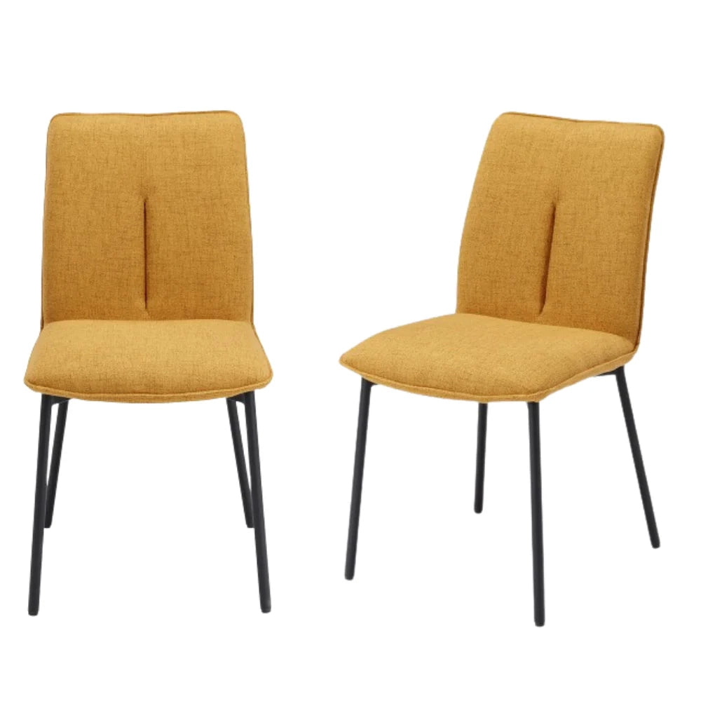 Set 2 sedie imbottita CAMILLA per cucina, sala da pranzo e soggiorno, design moderno, gambe coniche robuste finitura ghisa, schienale e seduta rivestiti con tessuto effetto doppio tono colore Senape