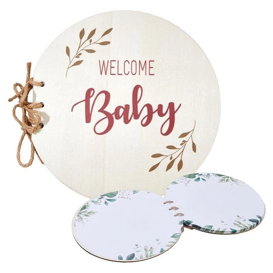 Giornale dei Visiti unico design - Giornale per la Festa di Benvenuto del Bambino - Libro di Benvenuto per Nuovi Arrivi - 35 pagine - Formato compatto - Fondale bianco e fiori - Libro di Ricordi
