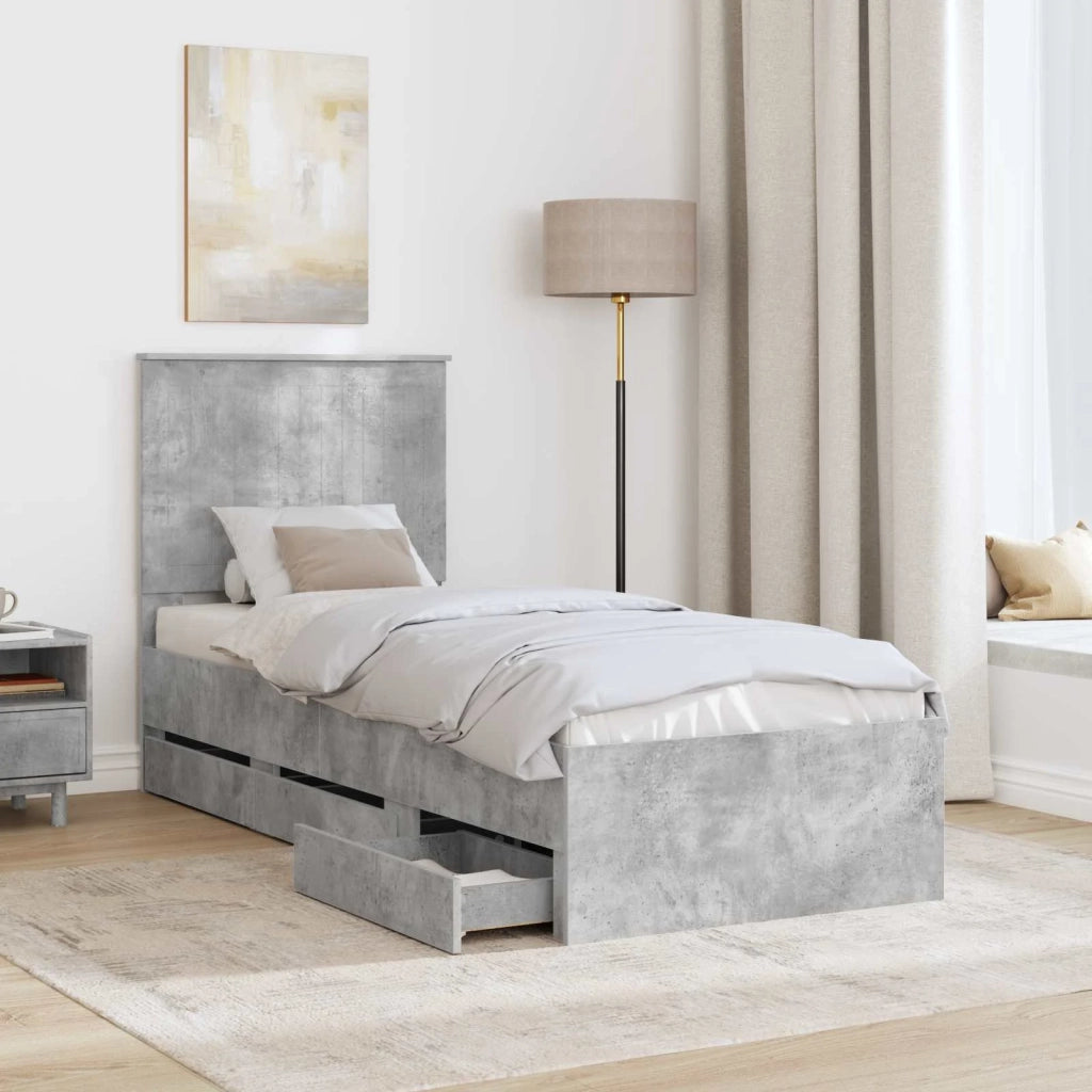 Struttura del letto con cassetto-Giroletto con contenitore-Rete del Letto Grigio cemento 75 x 190 cm 516582