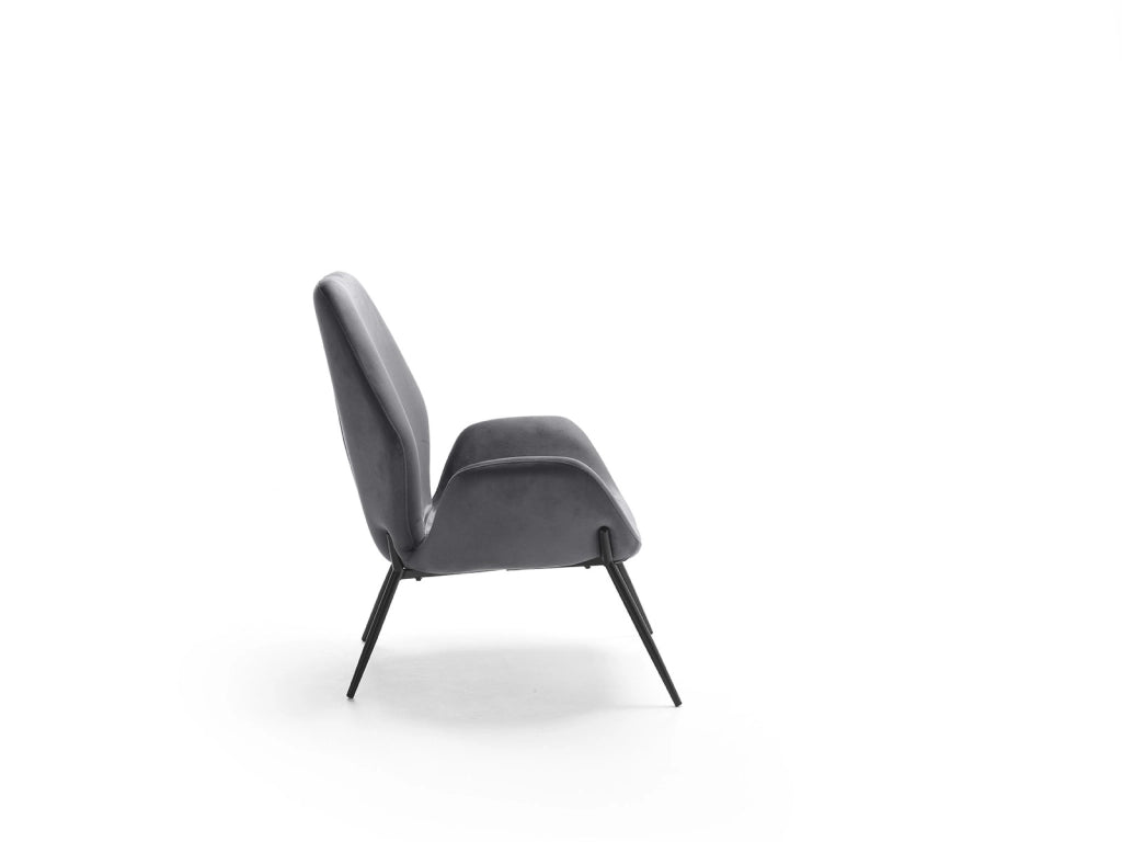 Poltrona Brandy di Design Contemporaneo - Seduta in Velluto Antracite e Struttura in Metallo Verniciato Nero - Comfort Avvolgente