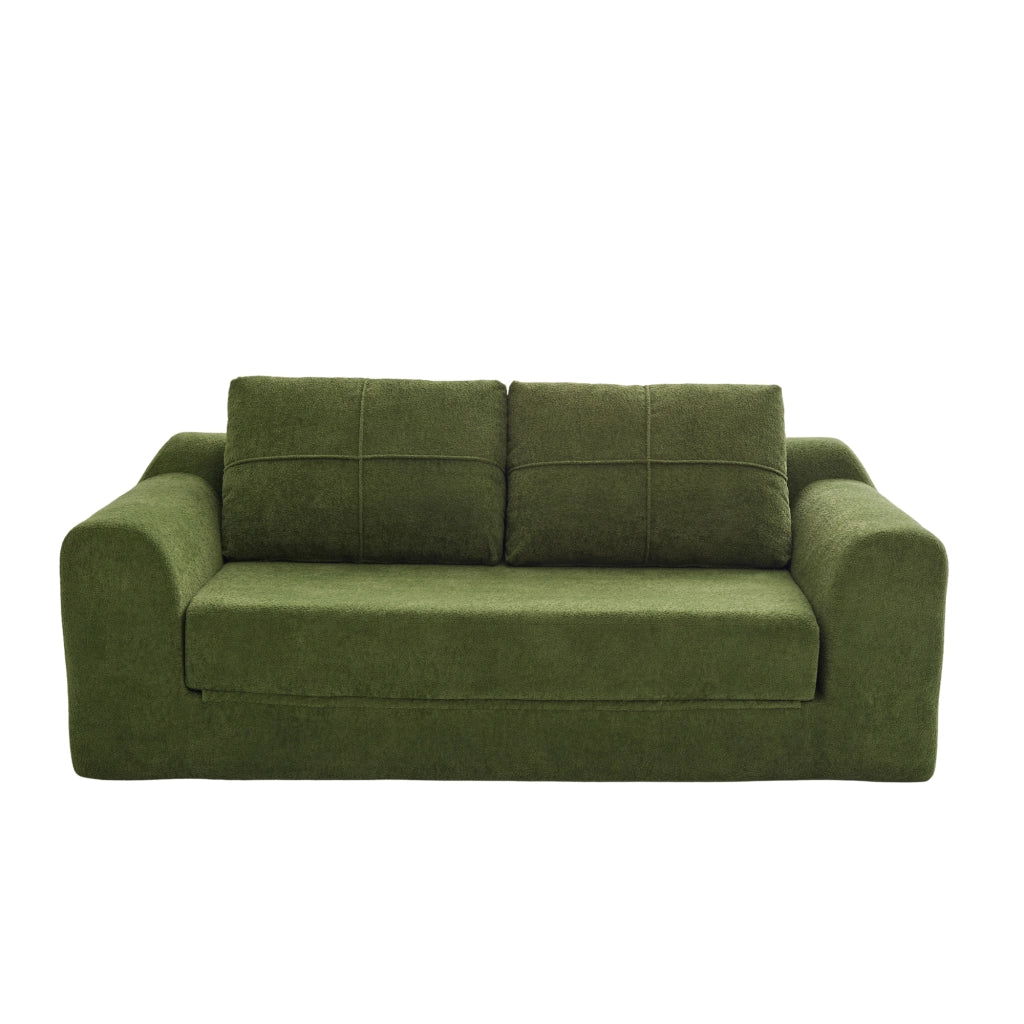 Divano letto 2 in 1 convertibile con cuscini spessi in tessuto vellutato verde army 179 × 95 × 79 cm