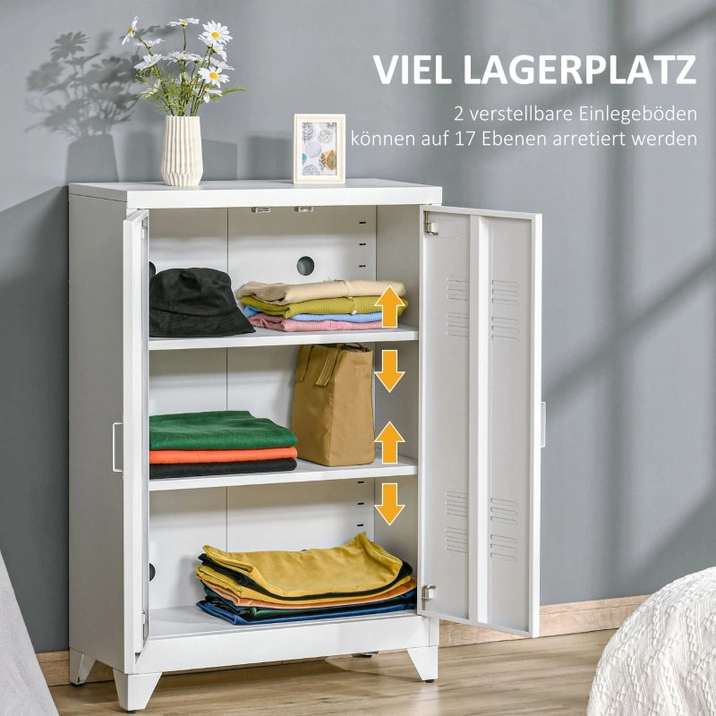 Mobile contenitore in metallo con 2 ante lamellari magnetiche e 2 ripiani regolabili, per ufficio, bianco 75 × 33 × 110 cm