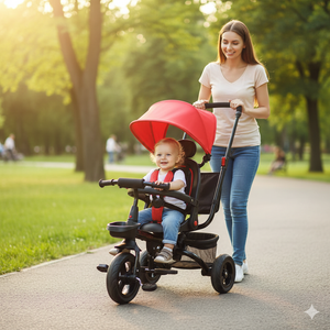 Triciclo My Way Passeggino  per Bambini 105,5x52x99 cm Pieghevole Seggiolino Girevole Rosso