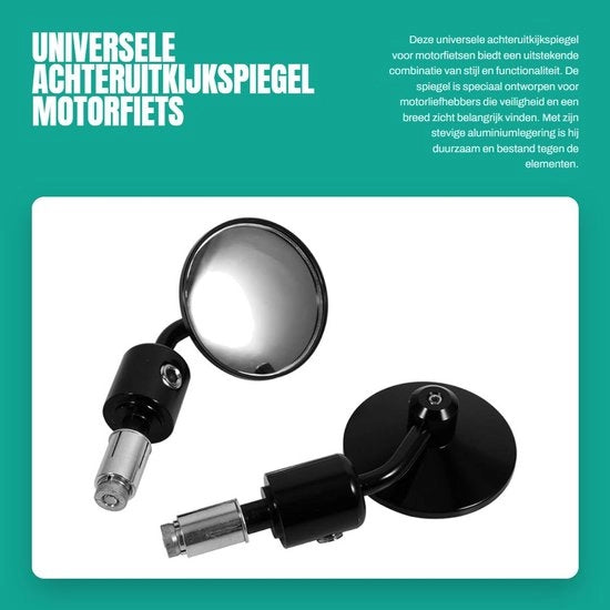 Specchio Retrovisore in Lega di Alluminio - Angolo Regolabile - Nero - Specchi per Motocicletta - Duraturo - 6,5 cm di Diametro
