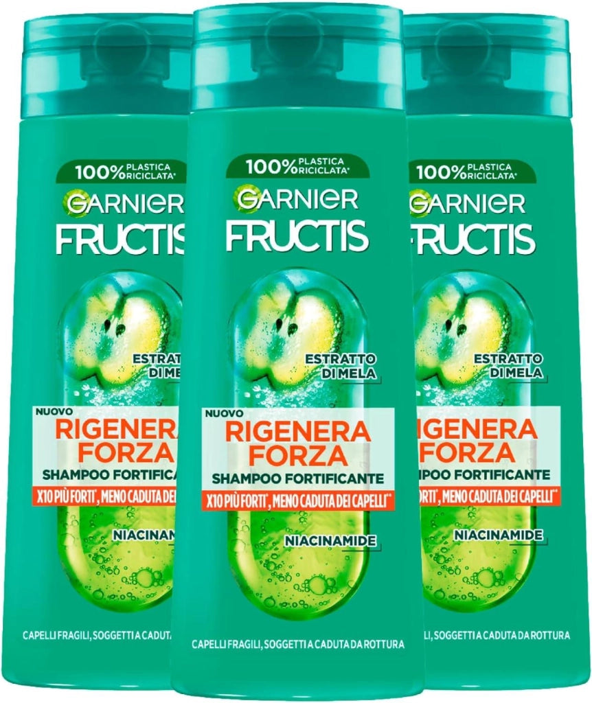GARNIER SET 3 CONFEZIONI FRUCTIS SHAMPOO 250 ML RIGENERA FORZA X10 PIU FORTI MENO CADUTA DEI CAPELLI X CAPELLI FRAGILI
