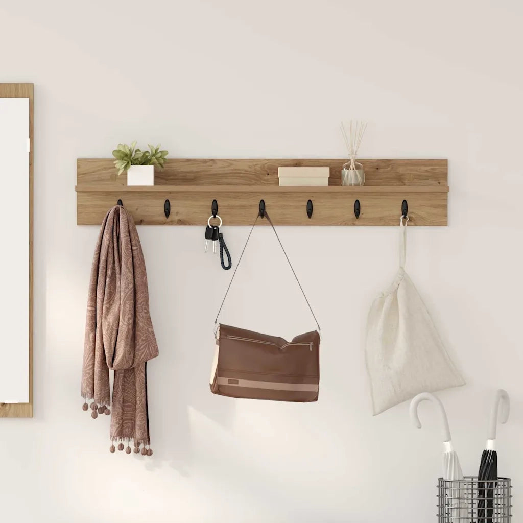 vidaXL Appendiabiti a muro rovere artigianale 100 x 10.5 x 18 cm