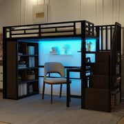 Letto a Soppalco con Scrivania e LED ¨C Xylo ¨C Struttura Metallo Nero 90x200