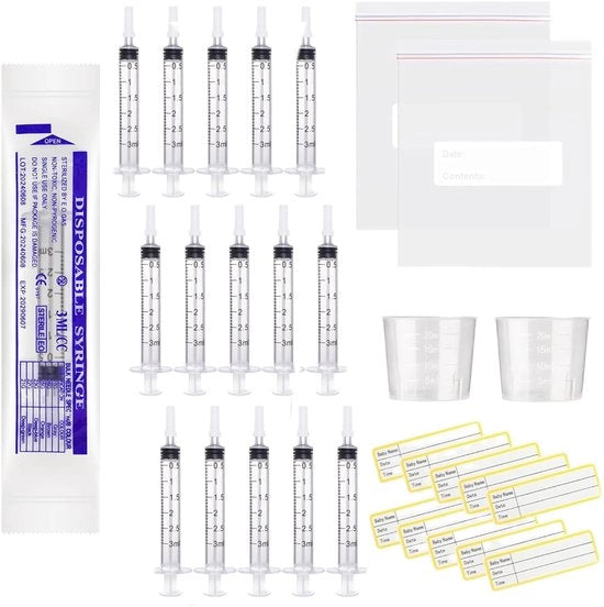 Kit di iniezione 30 pezzi 3 ml - Siringa senza ago - Graduatore 20 ml - Boccette - Sacchetti chiusi - Materiale BPA libero - Siringa per iniezione