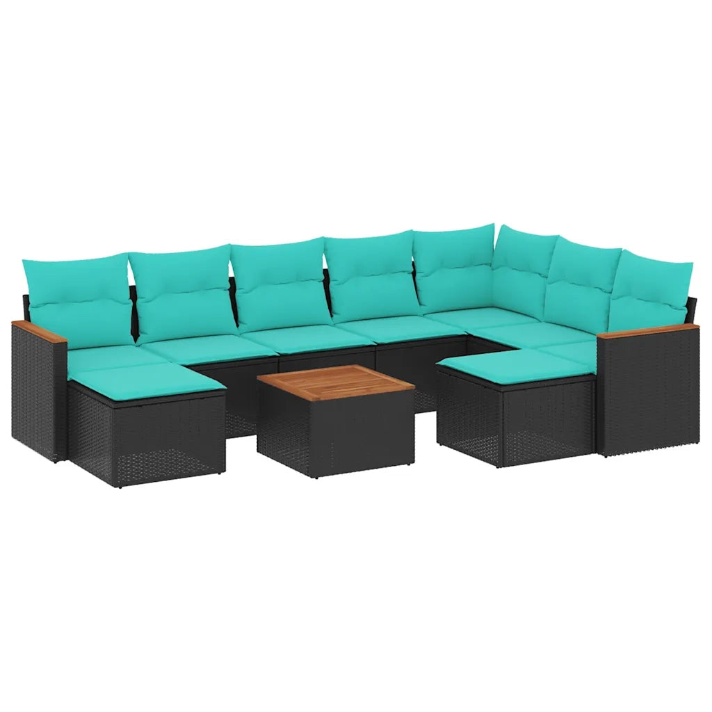 Set Divani da Giardino 10 pz con Cuscini Nero in Polyrattan 3226547
