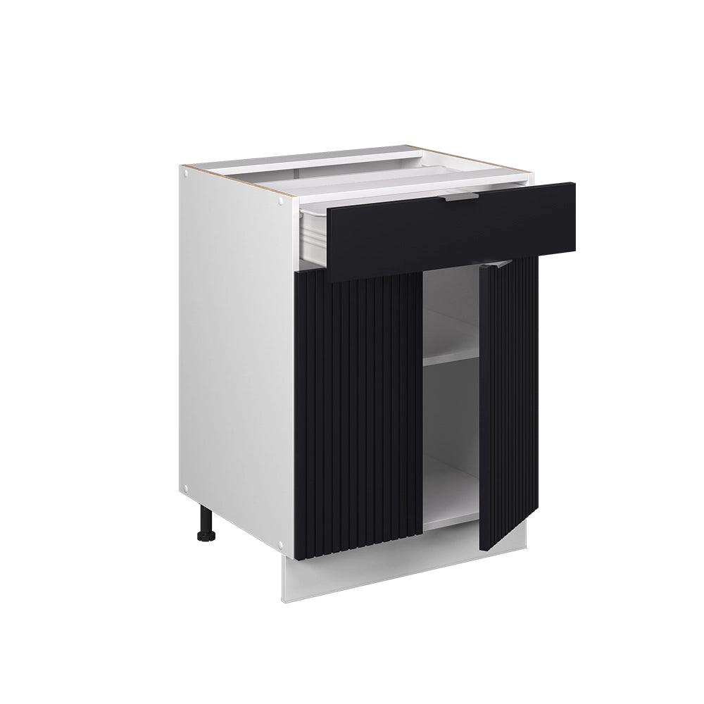 Mobiletto base per cucina Fame-Line Nero rigato/Bianco 60 cm con cassetto, PL Marmo Vicco