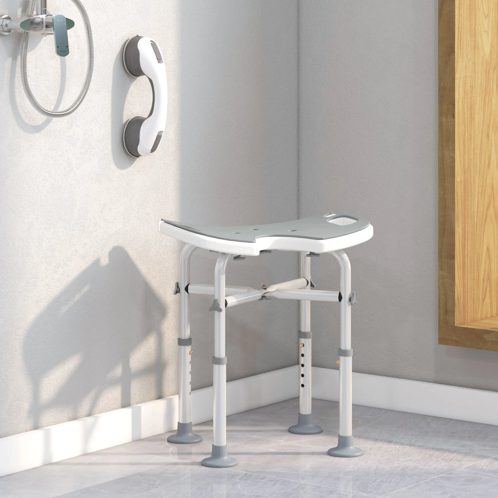 Sgabello da doccia con altezza regolabile e barra di supporto ¨C zephmum ¨C grigio 39-51.5 cm