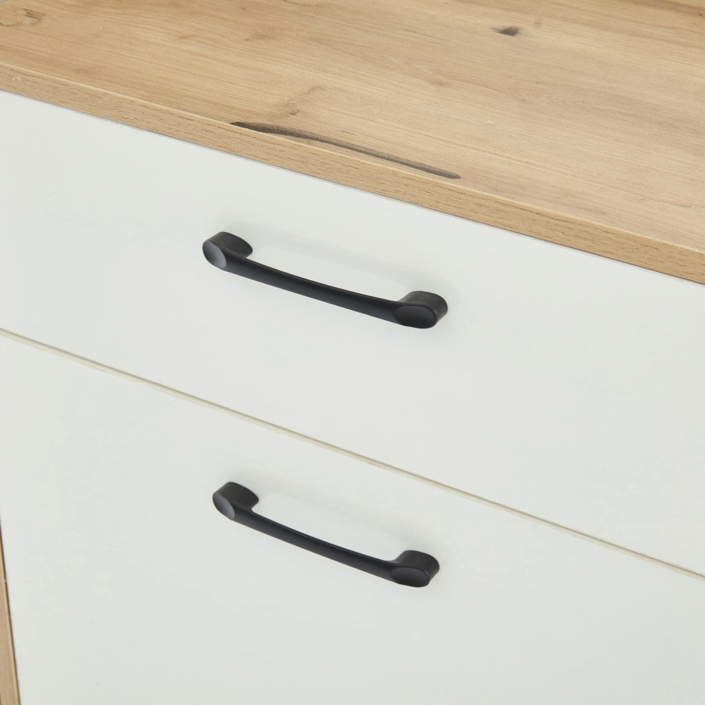 OKWISH Mobile da ingresso con 1 Cassetto, 2 Armadi, Specchio e Panca Scarpiera, Bianco e Legno Naturale 100 x 38.5 x 190 cm