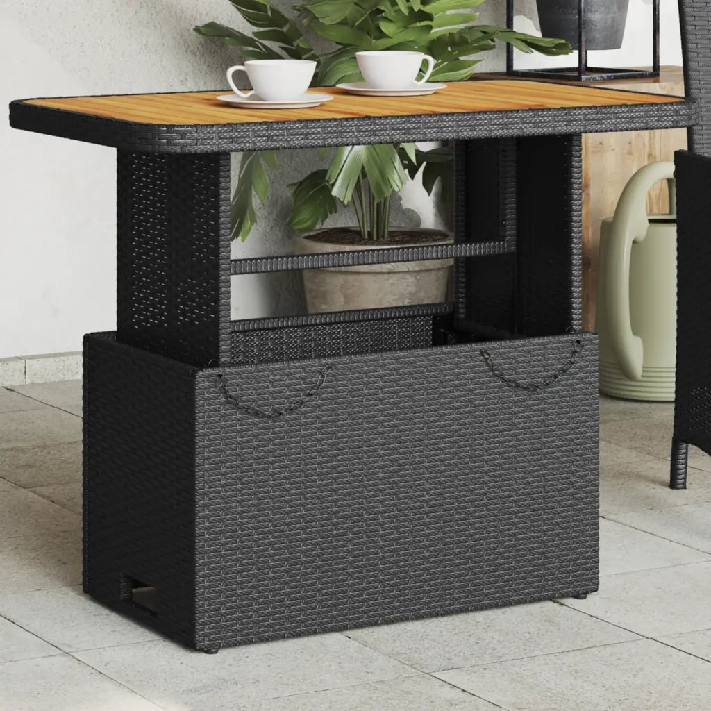Tavolo da Giardino | Tavolino da esterno Nero 90x55x71cm in Polyrattan e Legno Acacia
