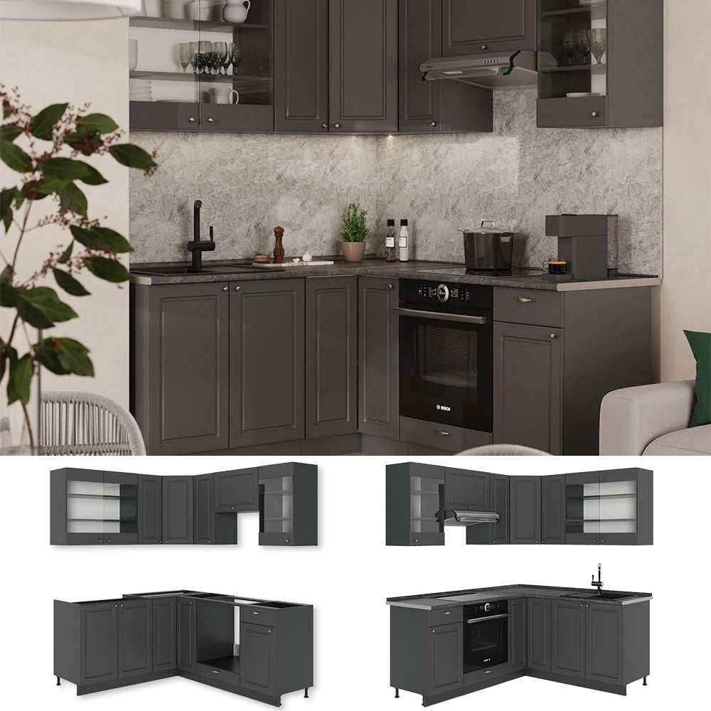 Cucina angolare completa Fame-Line Oro-antracite rustico/Antracite 190 x 60 cm, PL Marmo Vicco