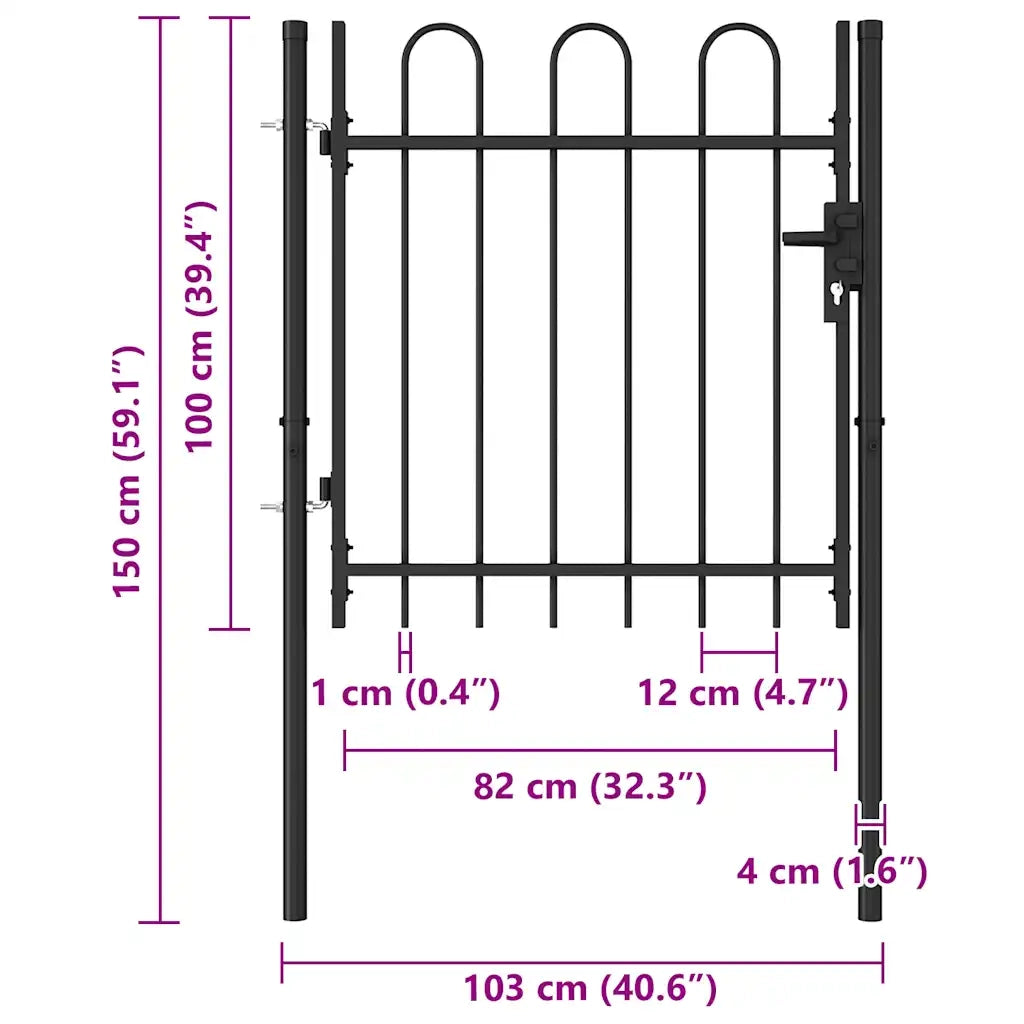Cancello per recinzione Boxtel porta singola con parte superiore ad arco in acciaio 1x1 m Nero 146029