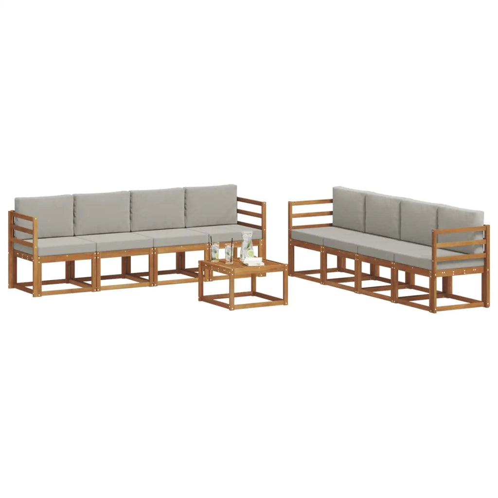 Set di divani da esterno 9 pcs Grigio Naturale e Chiaro