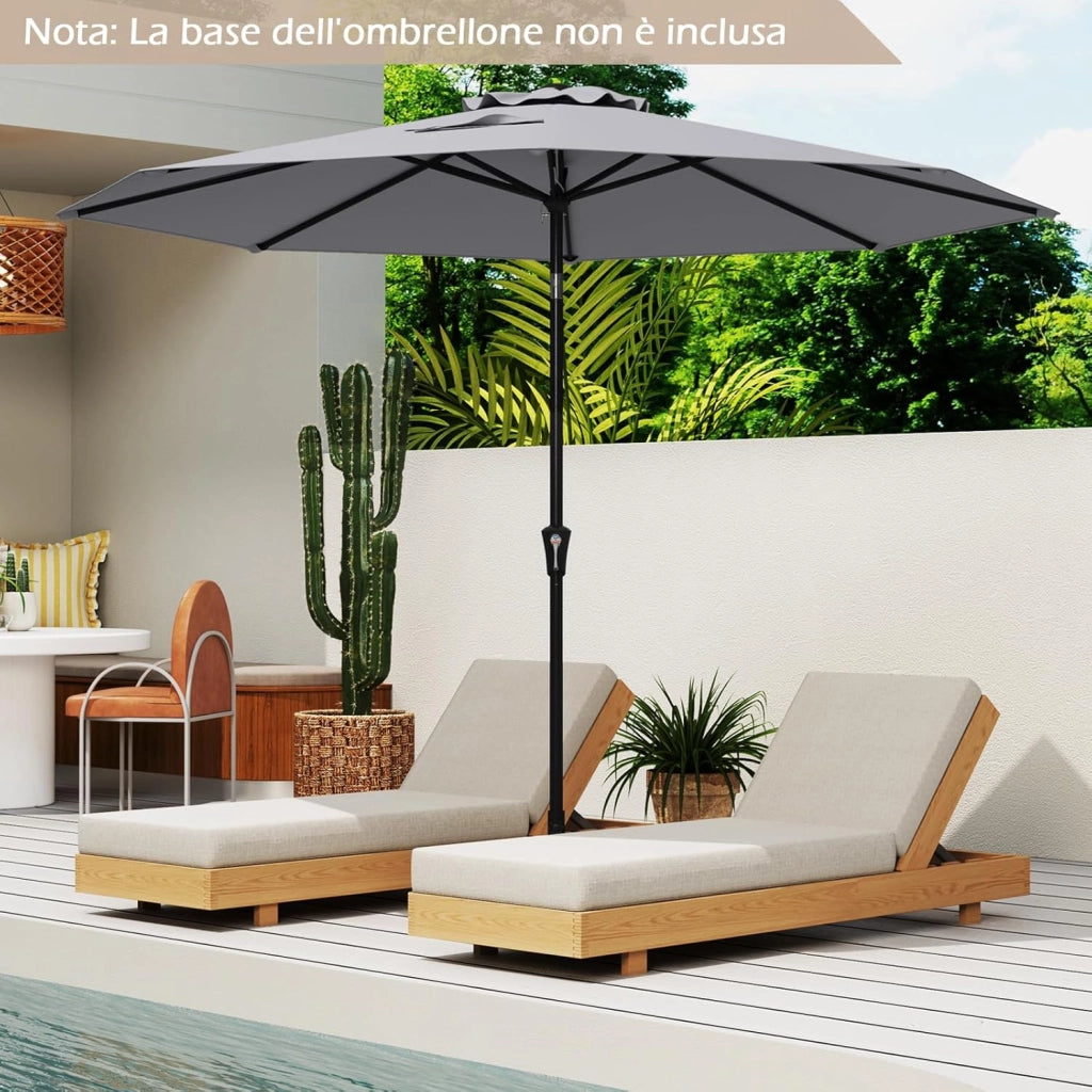 Ombrellone da Giardino, Diametro 3M, Ombrello da Spiaggia con Manovella e Inclinazione Regolabile, Ideale per Spiaggia, Balcone, Giardino (Grigio)