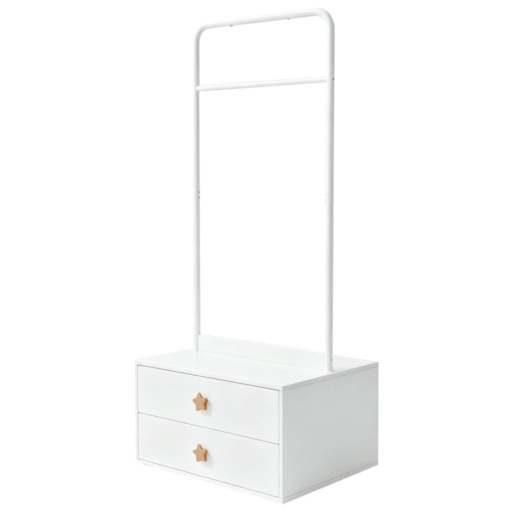 Appendiabiti per bambini con 2 cassetti e barra appendiabiti; 70 x 55 x 168 cm; bianco
