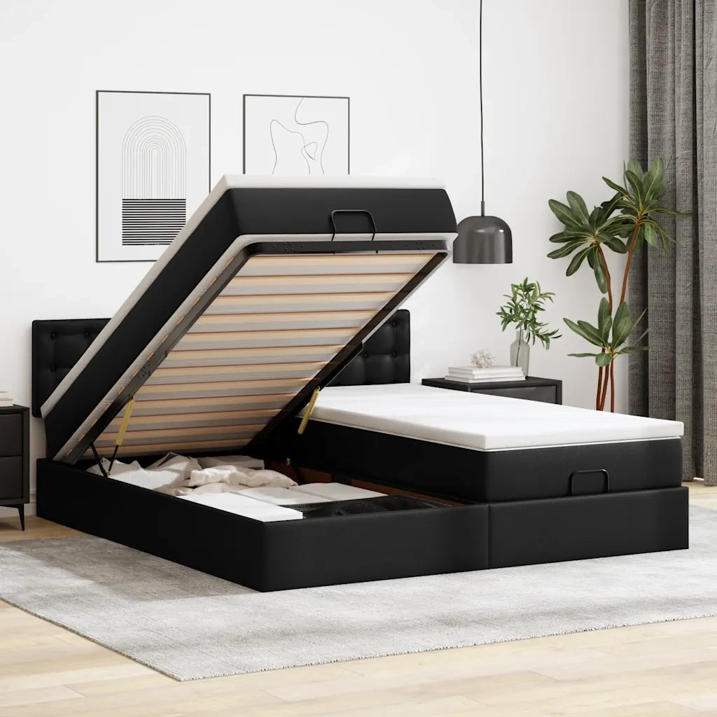Pouf Letto con Materassi e LED Nero 180x200cm Similpelle