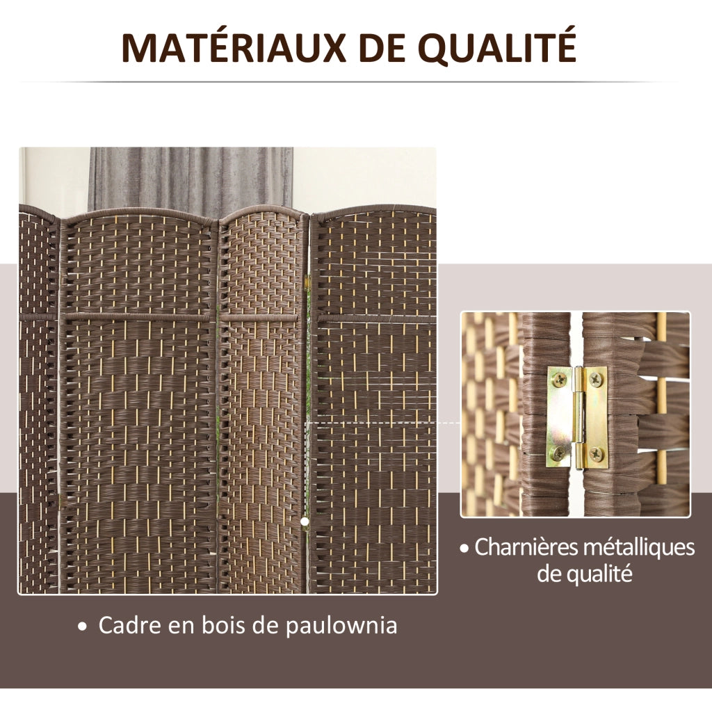 Paravento Divisorio 4 Pannelli Pieghevole ¨C Xylo ¨C Legno Marrone 180x180 cm