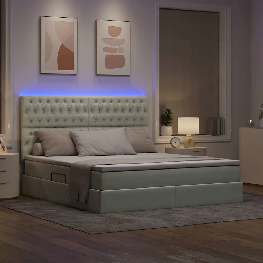Letto con contenitore LED e materasso Grigio Chiaro